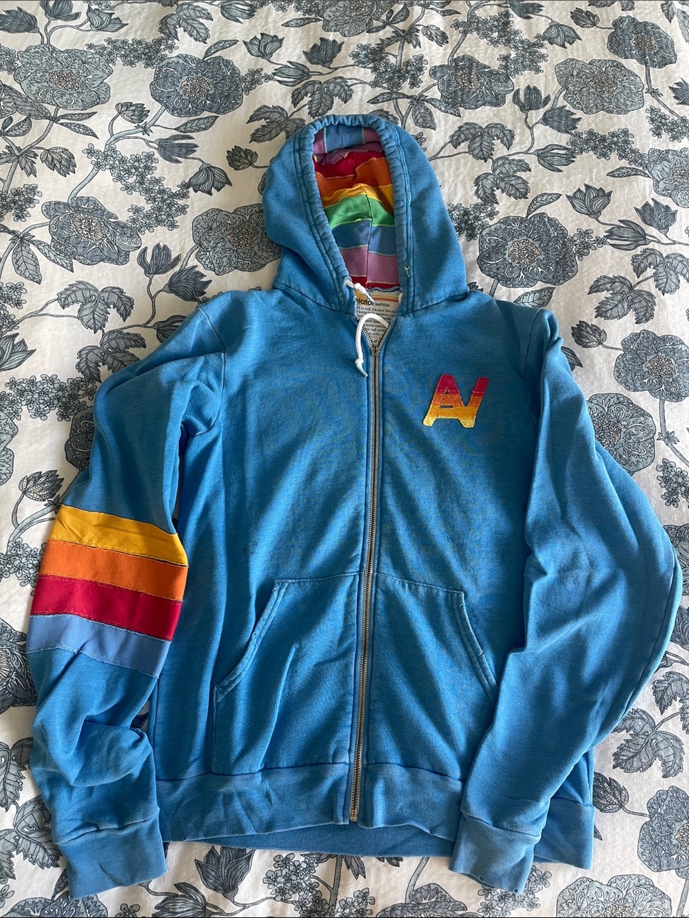 Aviator Nation Women’s Blue Zip Hoodie with Rainbow Accents